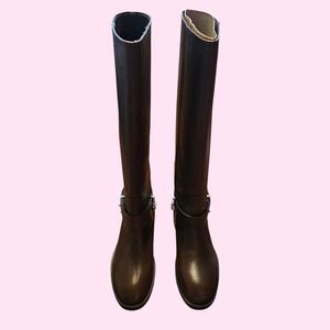 Aqua Riley Womens Brown Leather Tall Riding Boots Gold Chain Harness Size 6M